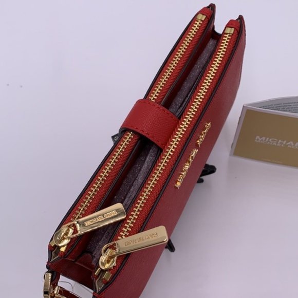 Michael Kors Large Double Zip Wristlet Wallet Leather Flame Color - Picture 9 of 16